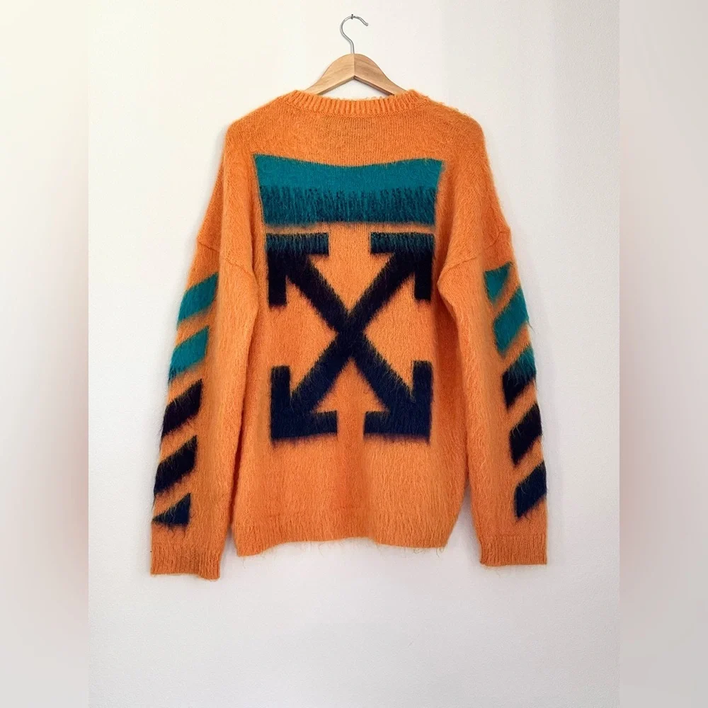 BRAND NEW OFF-WHITE MOHAIR KNIT SWEATER WITH BRUSHED LOGO - Picture 2 of 2